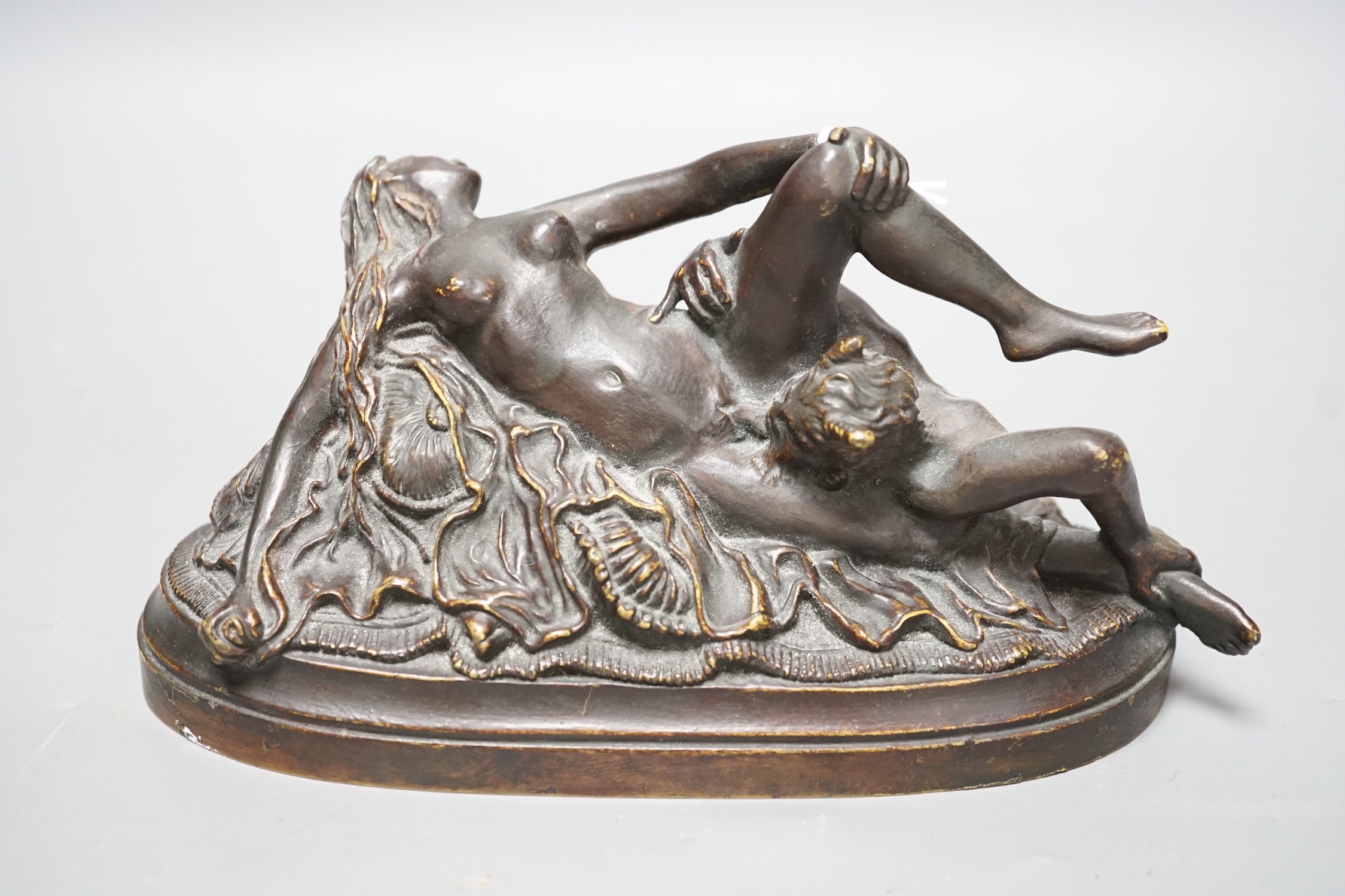 A 20th century erotic and demonic bronze figure group, 20cm long
